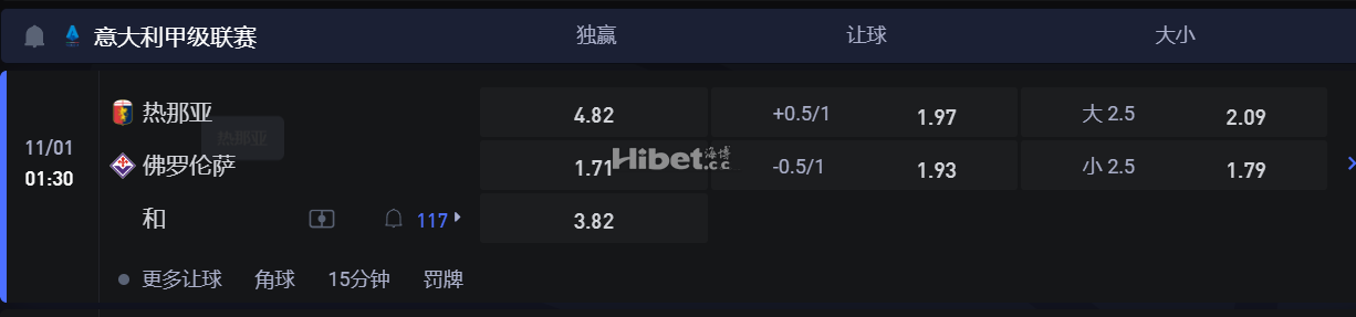 意大利甲级联赛  11/01 01:30 热那亚 VS佛罗伦萨