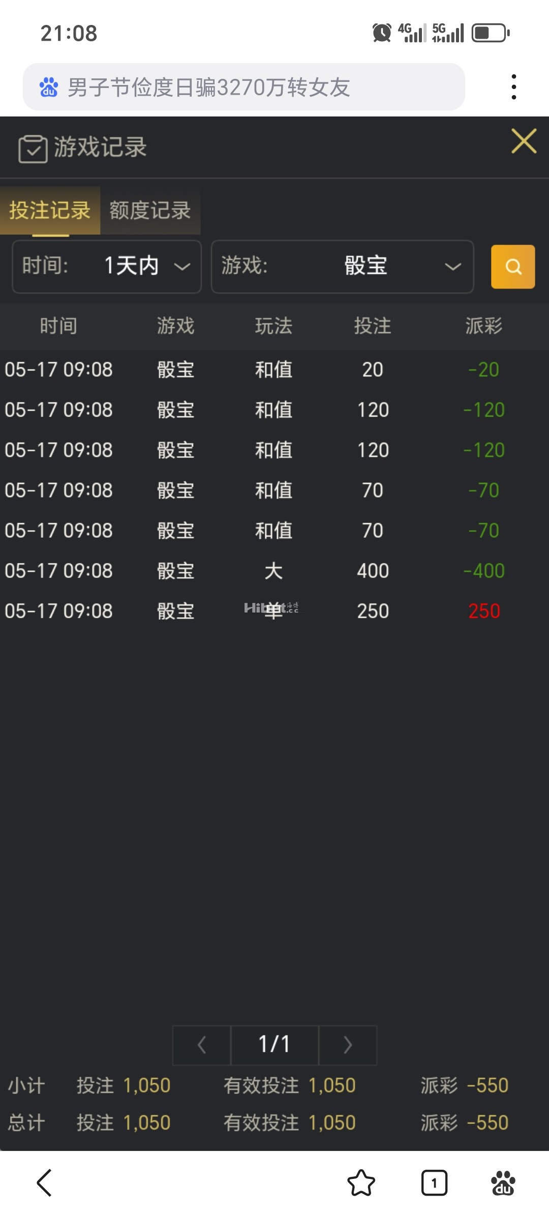 今天就是玩这个骰宝运气不好了