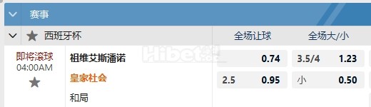 西班牙杯 11/22 04:00  乔艾斯潘诺  -  皇家社会