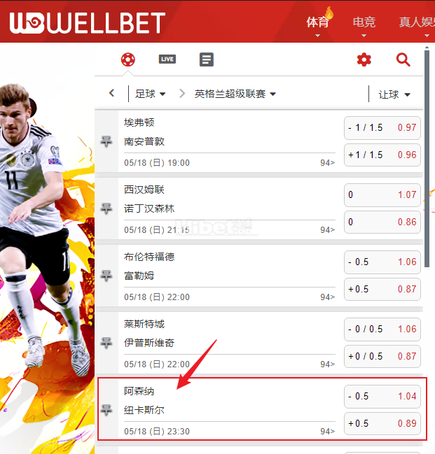 【WELLBET吉祥坊】英超 阿森纳vs纽卡斯尔(阿森纳-0.5)