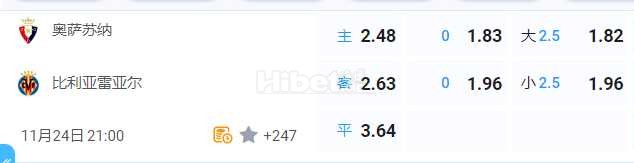 西甲 2024-11-24 21:00 星期日奥萨苏纳vs维拉利尔