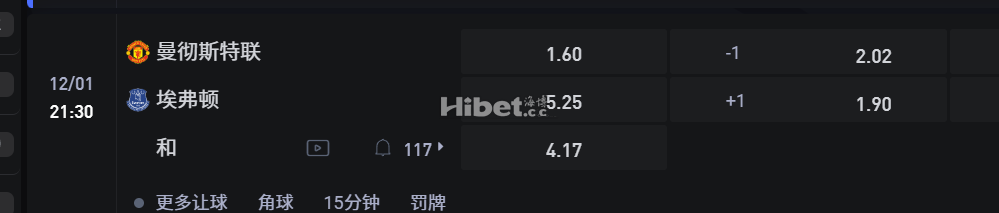 英格兰超级联赛  12/01  21:30   曼彻斯特联  V S 埃弗顿