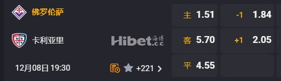 意甲 19:30  佛罗伦萨[4] - 卡利亚里[13]