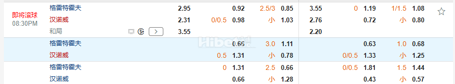 德乙20:30菲尔特 VS 汉诺威96