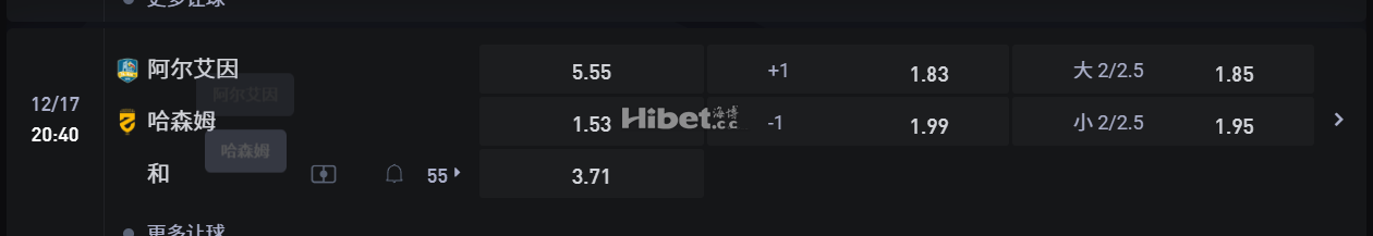 沙特阿拉伯甲级联赛 12/17 20:40 阿尔艾因VS 哈森姆